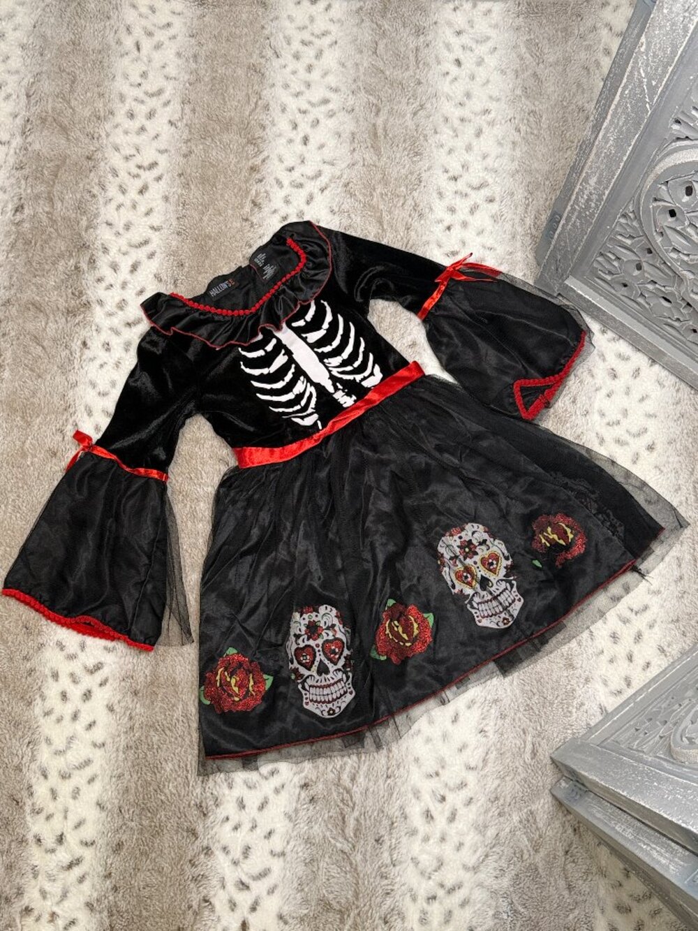 Sugar Skull skeleton dress girls 5T Halloween party costume Dia De Los Muertos